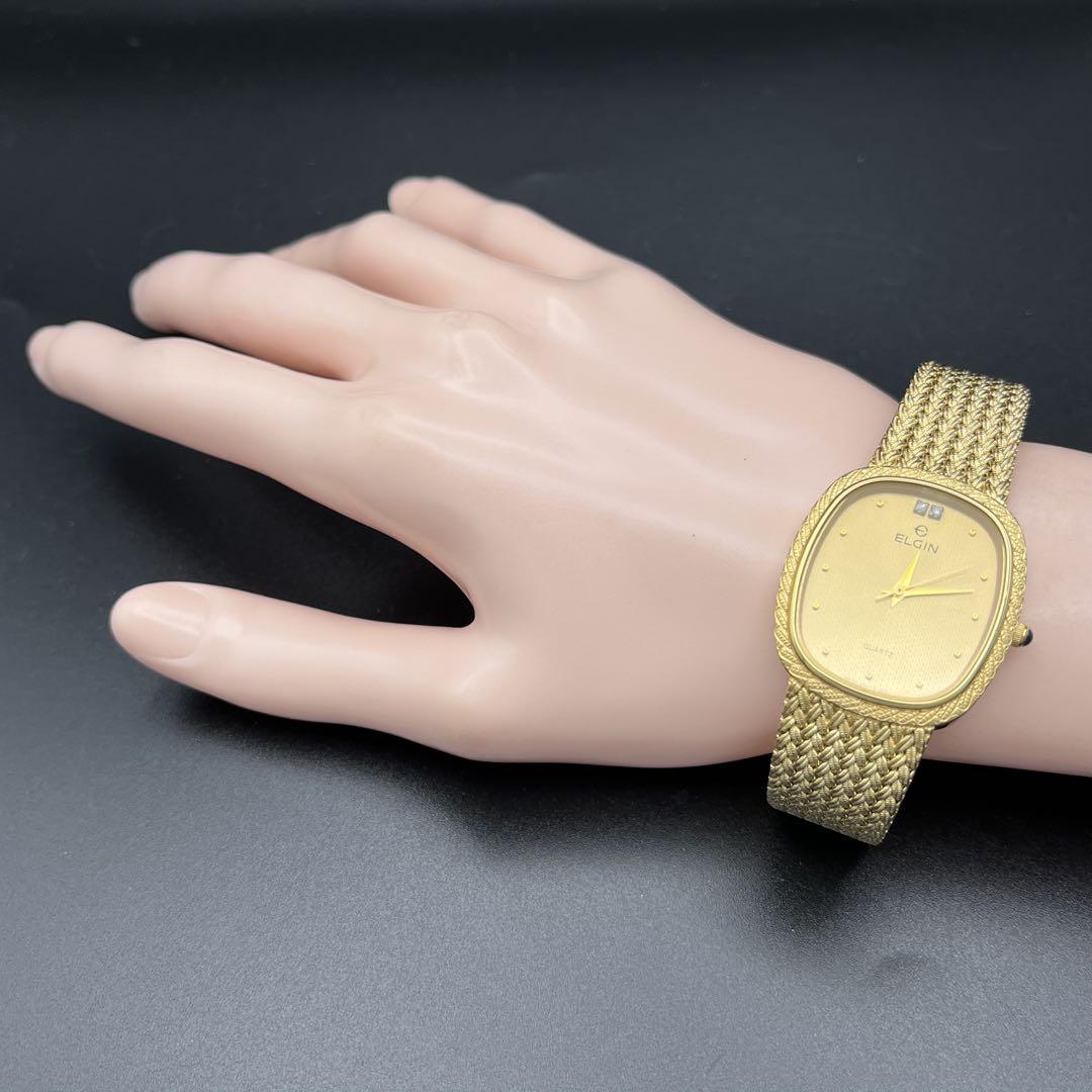 タズELGIN エルジン　ゴールド　デイデイト　メンズ　新品電池 稼動品】腕時計 ELGIN エルジン ゴールド デイデイト メンズ