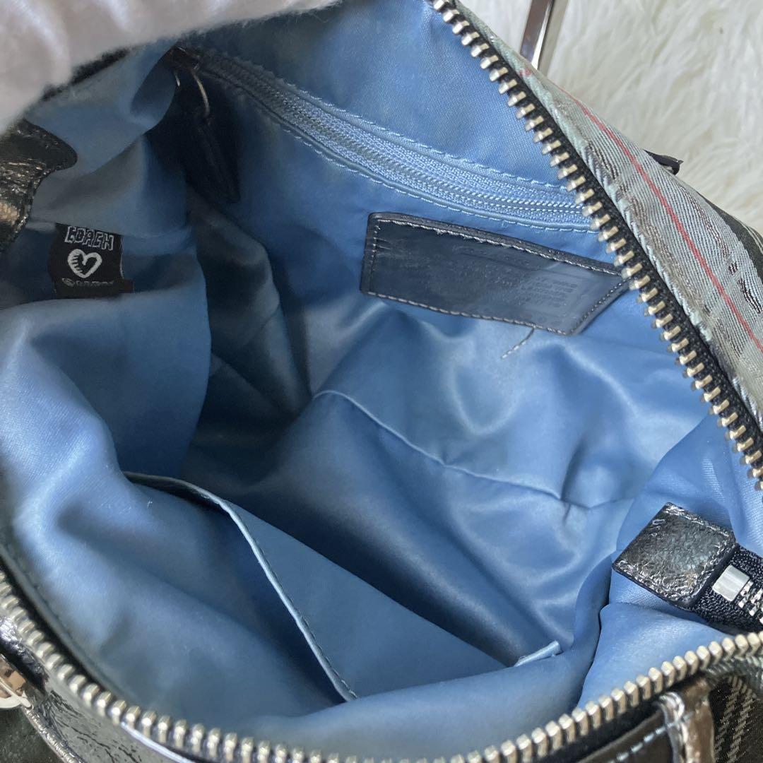 COACH ポピー 2way ショルダーバッグ チェック ラメ グレー