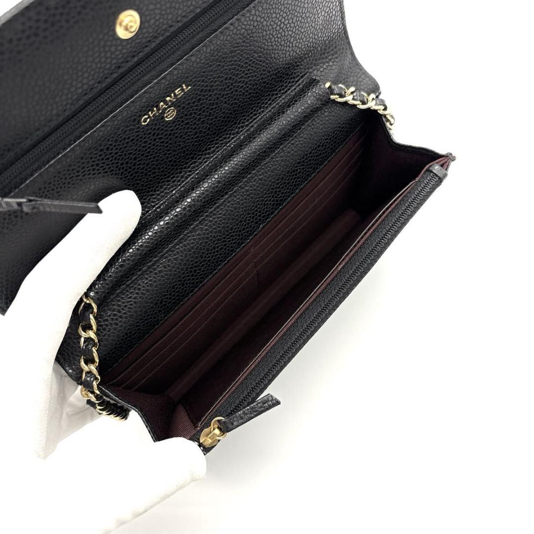 最高級美品◆CHANEL チェーンウォレット キャビアスキン ブラック 19番台