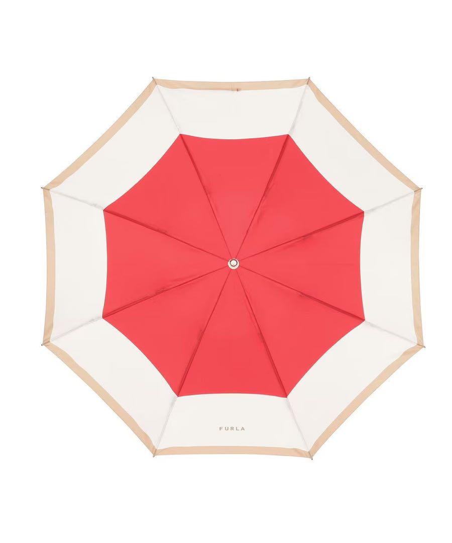 FURLA 【日本製】折りたたみ傘 レッド　ボーダー　晴雨兼用