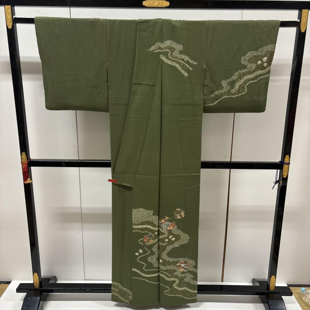 ベストセラー 紋無し 松坂屋お誂え 裄66 絞り 刺繍 付下げ AK-4234 正絹 訪問着 着物・浴衣