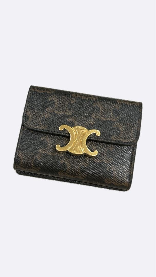 CELINE 三つ折り財布 黒 茶