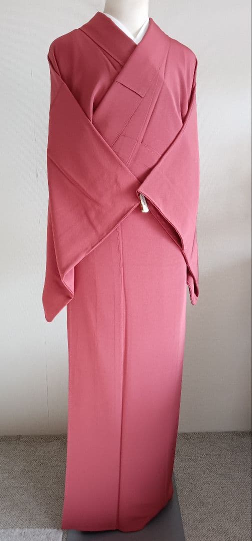 色無地 着物 一つ紋 ピンク系 裄丈64cm I-16