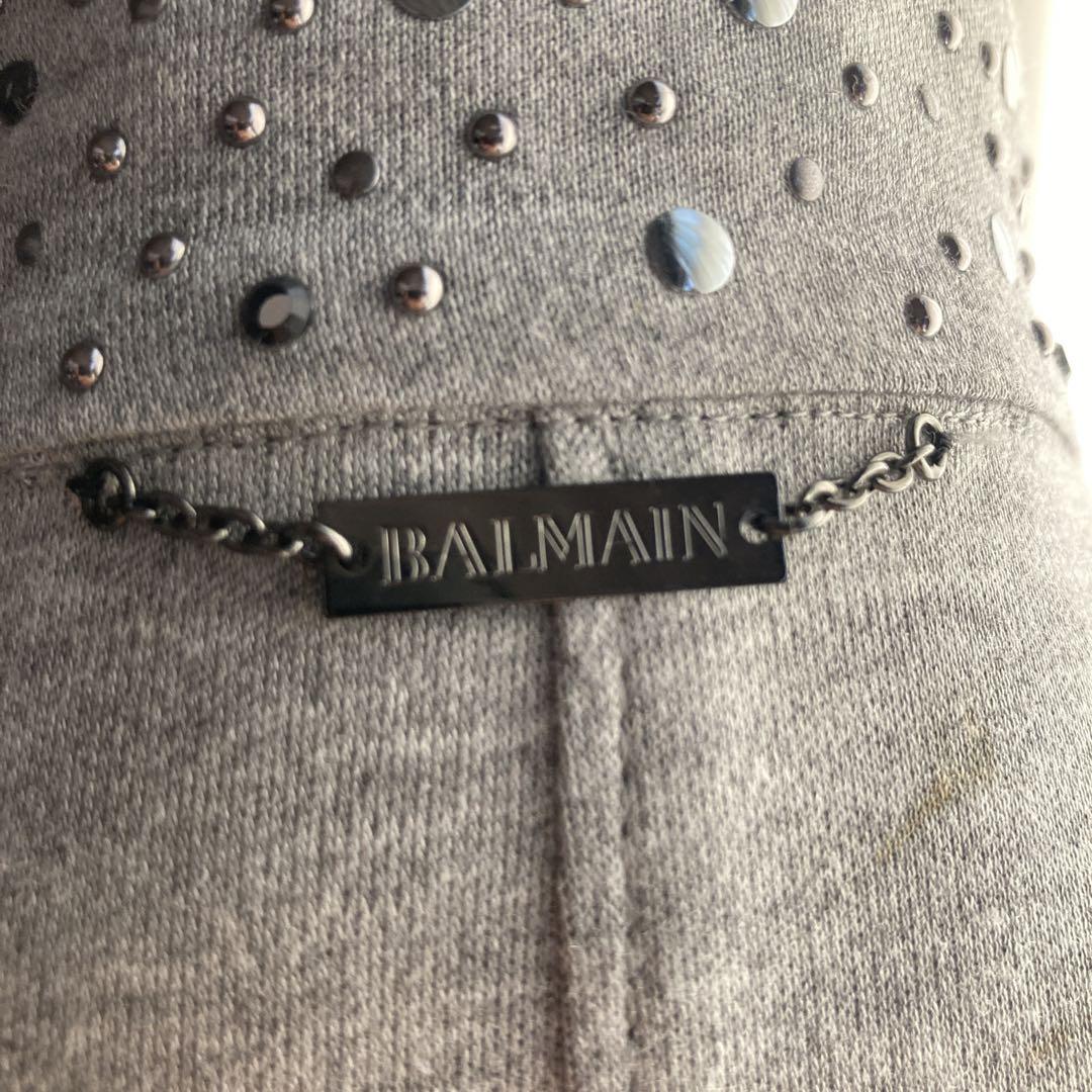 BALMAIN ライダース ダブル スタッズ飾り カットソー素材 グレー