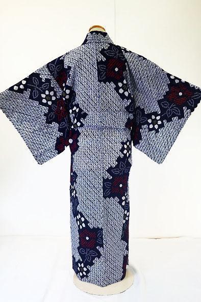 浴衣 有松絞り バチ衿 紺 花 身丈157cm 伝統 夏 仕立て上がり 綿