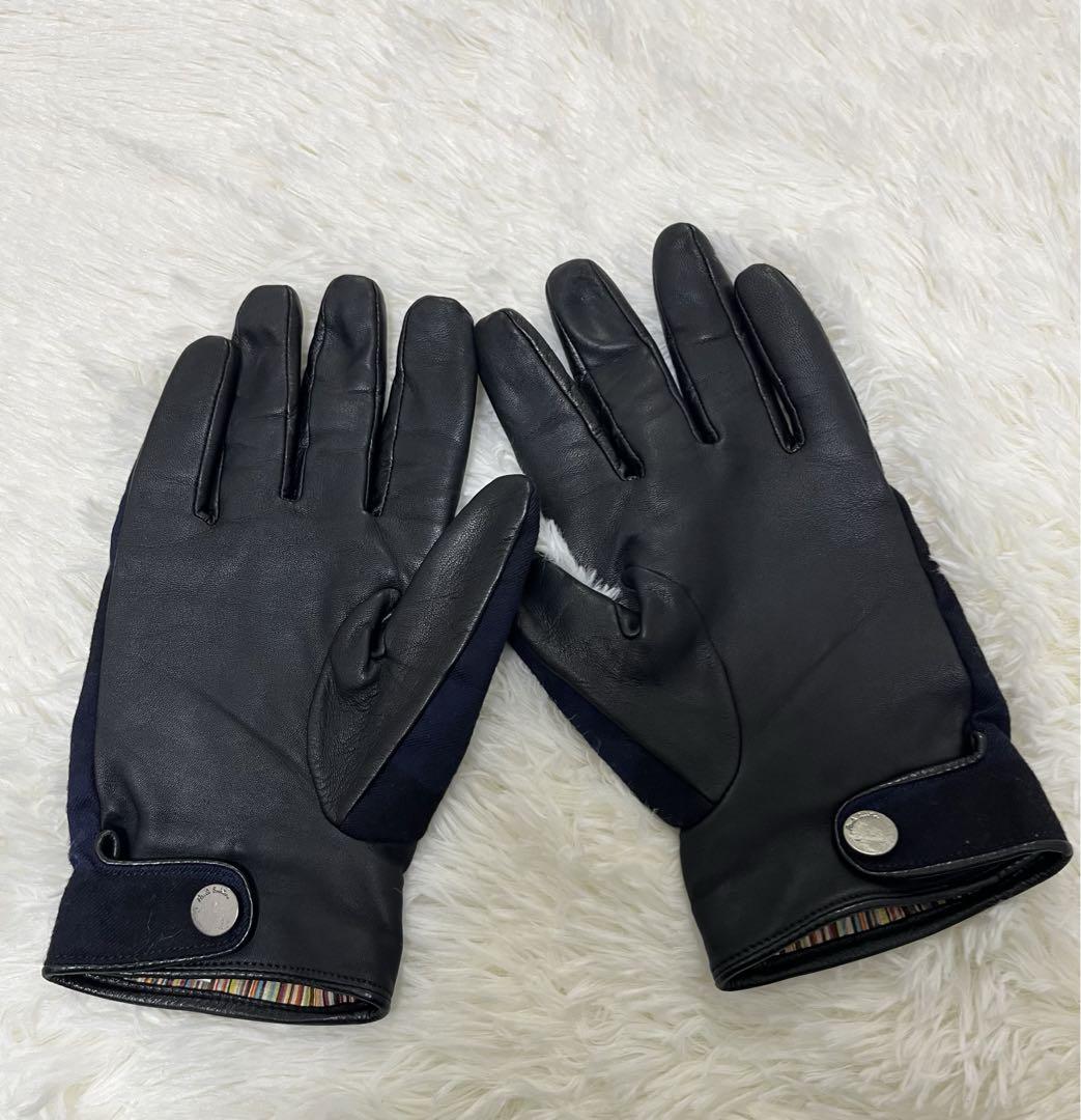 【美品】24時間以内発送　ポールスミス　手袋　2way 羊革　チェック　紺色
