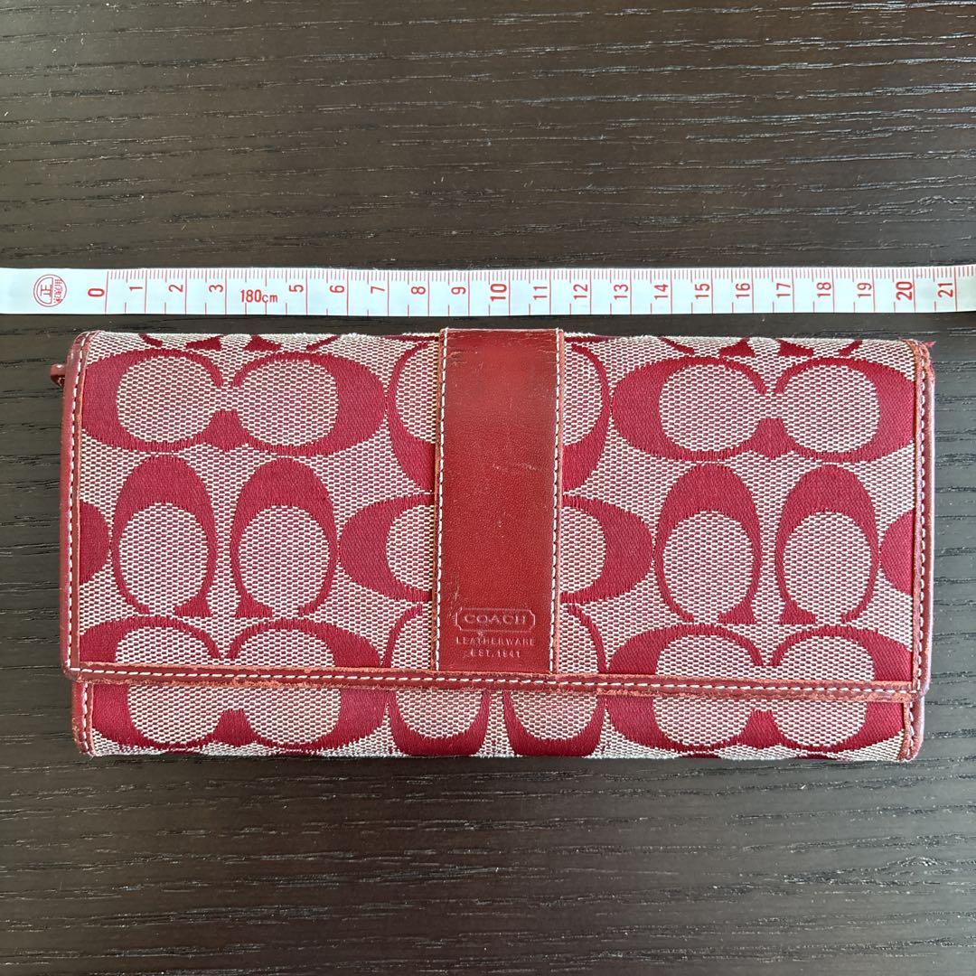 COACH コーチ 長財布 レッド ロゴ - メルカリ