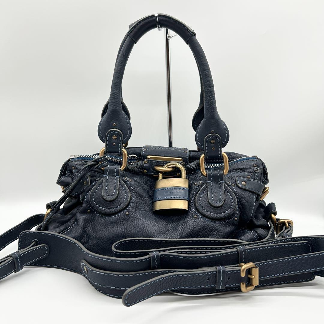 希少 Chloe クロエ 2way パディントン ハンドバッグ ネイビー