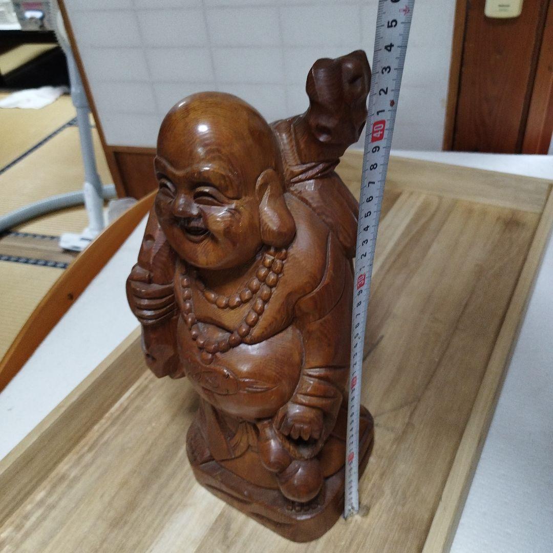 布袋様木製 笑顔の仏像 高さ約40cm