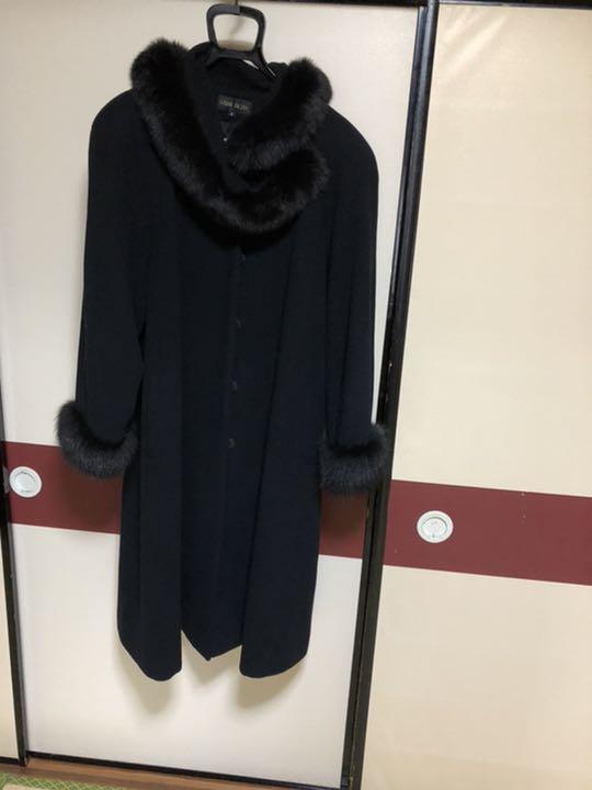 美品】23区 ロングコート ベルト付 フォックスファー 黒