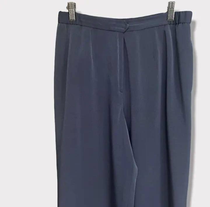 レディースワイドストレートパンツ ゆったり ウエストゴム ネイビー