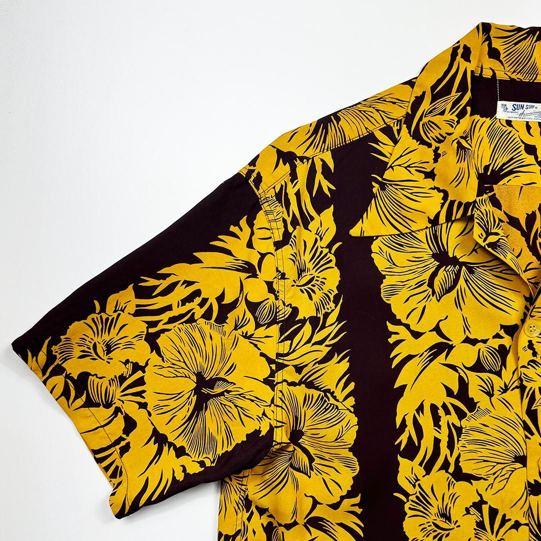 【M品番90s】サンサーフ　ハイビスカス花柄ボタニカル　アロハシャツ◆ビンテージ
