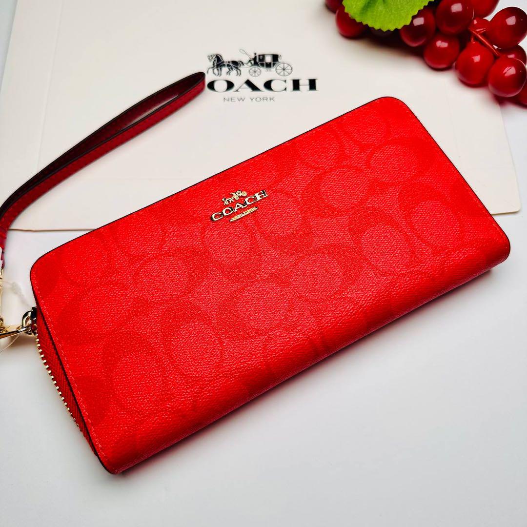 新商品COACHレディース　コーチレディース長財布　シグネチャー　RED