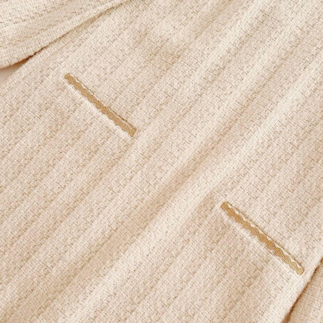 フリーズフレーズ 長袖ツイードワンピース ホワイト×ゴールド ウール フリーズフレーズ 長袖ツイードワンピース ホワイト×ゴールド ウール