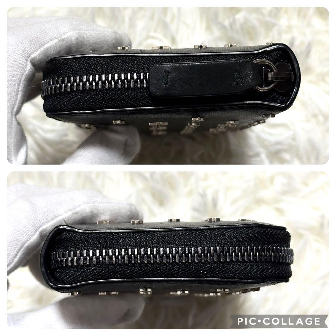 JIMMY CHOO 長財布 ラウンドジップ スタッズ レザー 黒 シルバー
