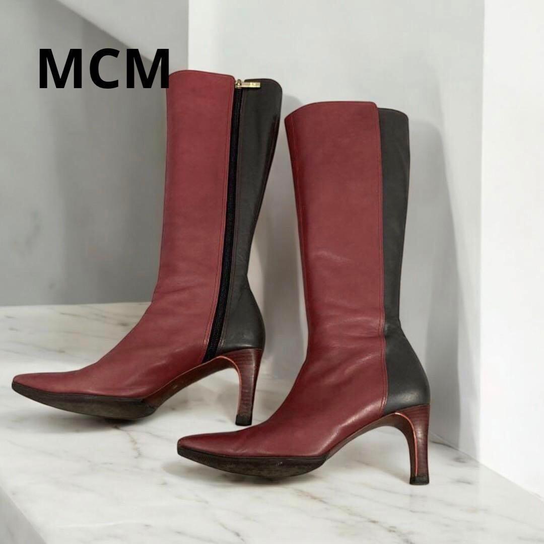 美品　MCM エムシーエム　ロングブーツ　ブーツ　赤 靴　希少