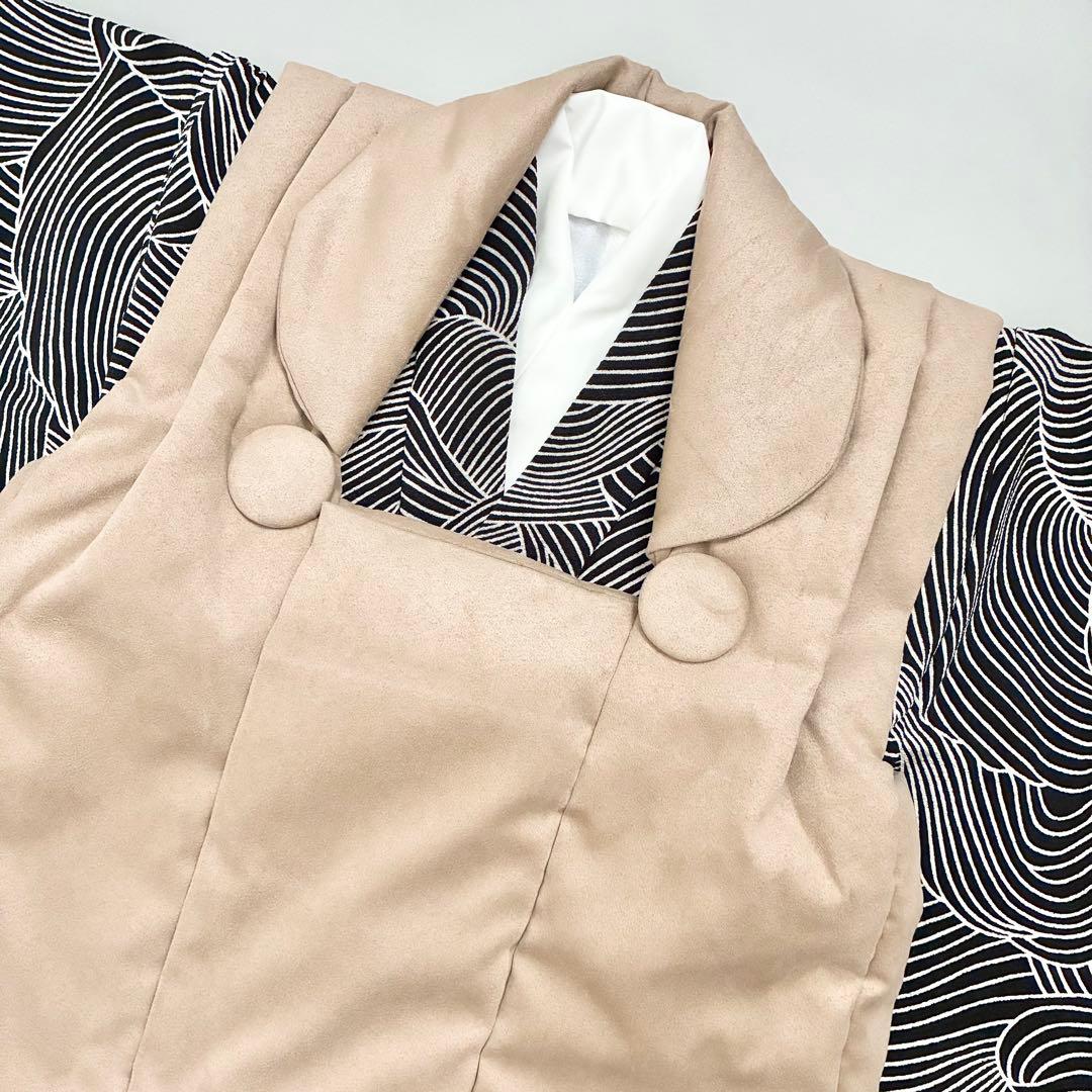 【黒波】七五三 3歳 着物　被布コートセット　男の子