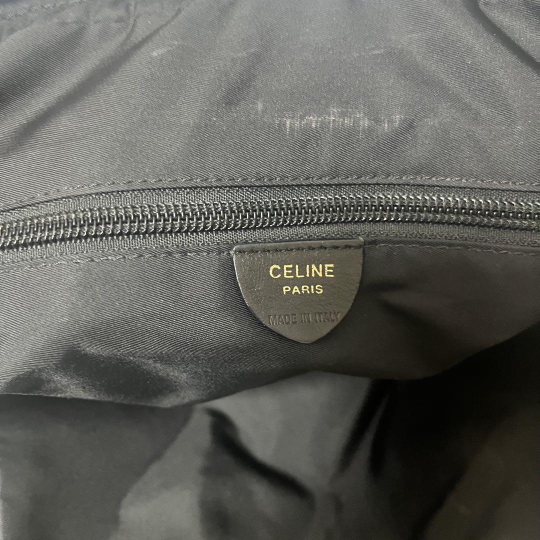 CELINE レザー×ナイロン ハンドバッグ 黒 ゴールド金具