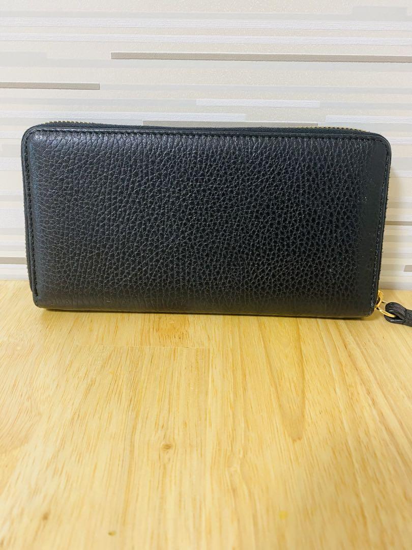 美品　グッチ　長財布　GGマーモント　ラウンドファスナー シボ革 レザー　黒