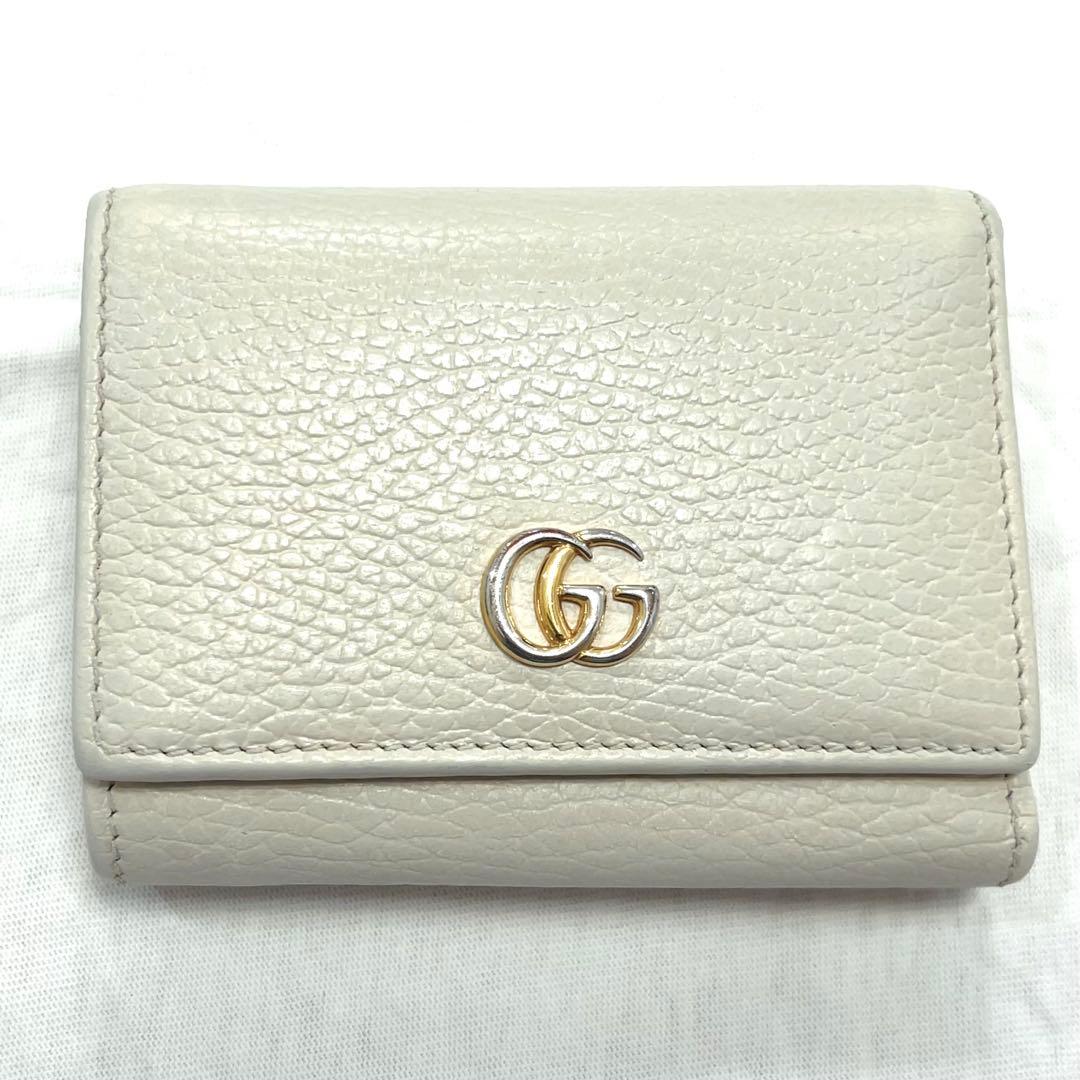 グッチ マーモント 折り財布 GG ゴールド金具 レザー サフィアーノ ホワイトGUCCI