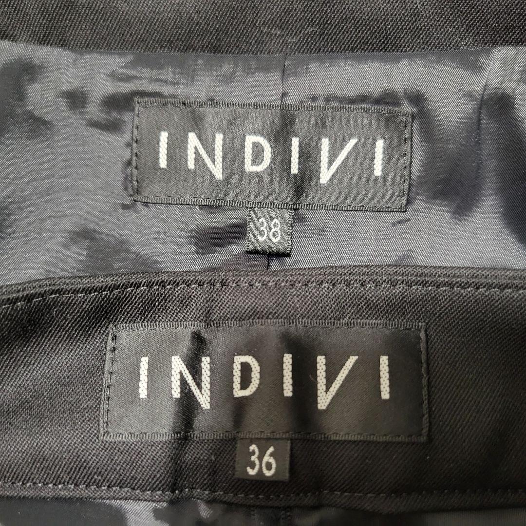 【美品】 INDIVI【洗えるウール】 レディースパンツスーツ 黒