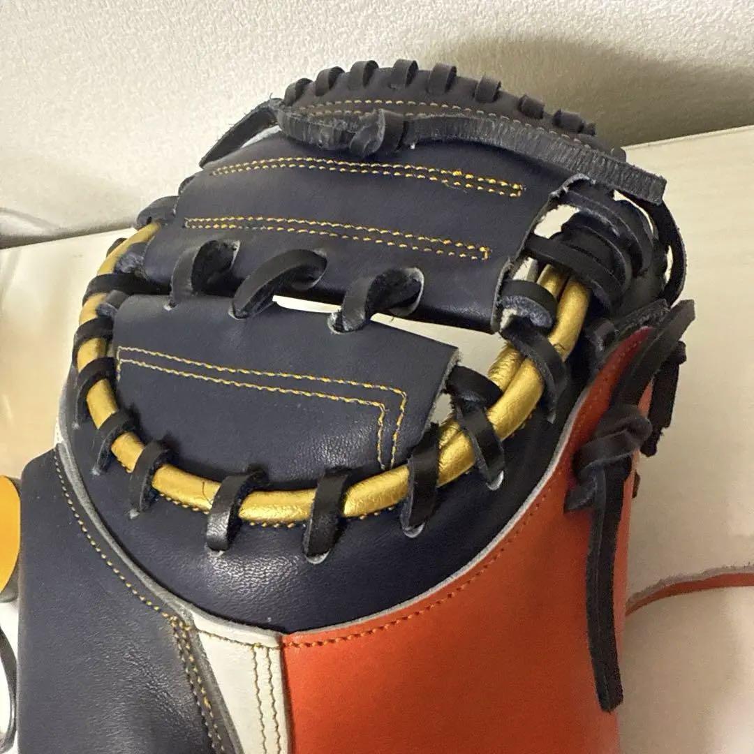 美品 金彩 激レア 40.Wilson軟式ミット オレンジ ネイビー ホワイト