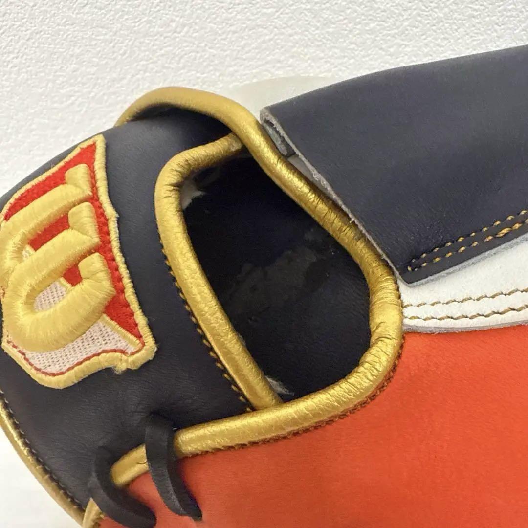 美品 金彩 激レア 40.Wilson軟式ミット オレンジ ネイビー ホワイト