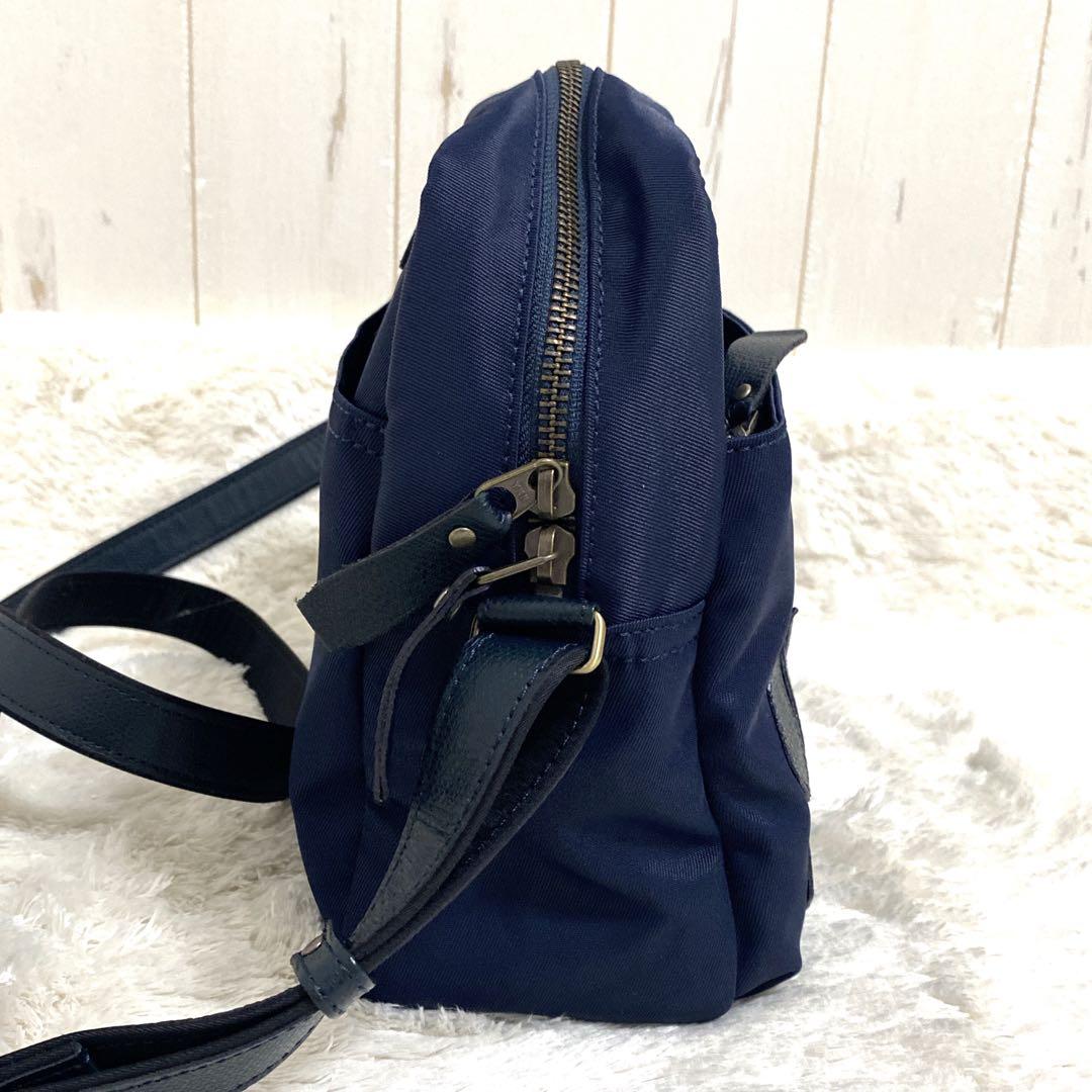 〖美品〗 IBIZA イビサ ショルダーバッグ ナイロン×レザー ネイビー