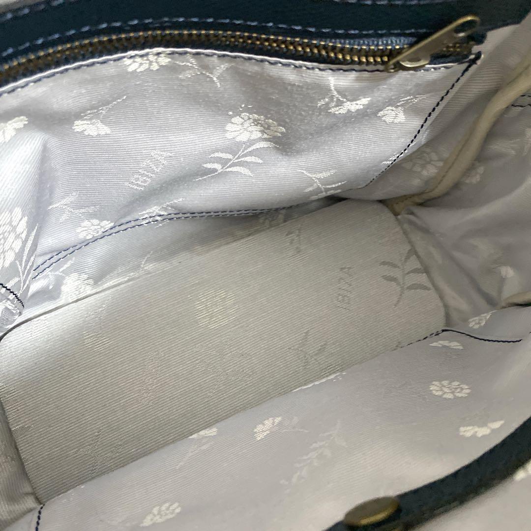 〖美品〗 IBIZA イビサ ショルダーバッグ ナイロン×レザー ネイビー