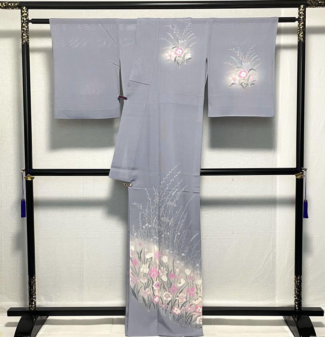 D151 夏着物　訪問着　やまと誂製　花模様　絽　正絹　極美品