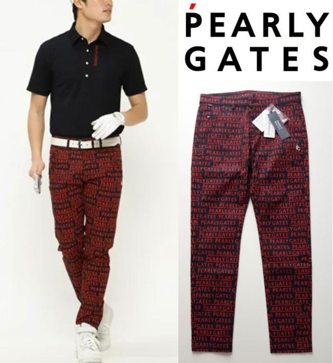 新品【パーリーゲイツ】EXストレッチ ロゴ総柄 ロングパンツ 黒