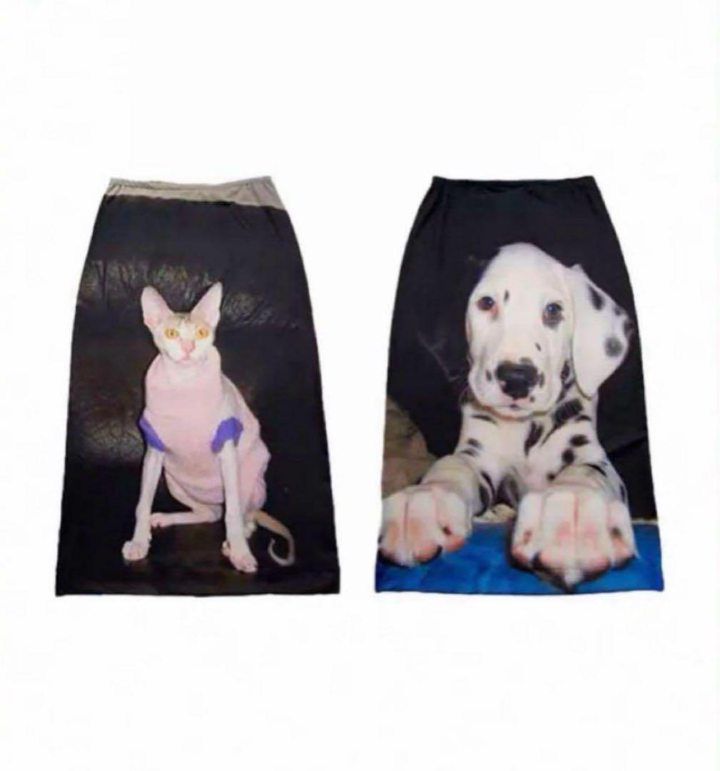 Furchin猫犬プリント両面タイトスカート