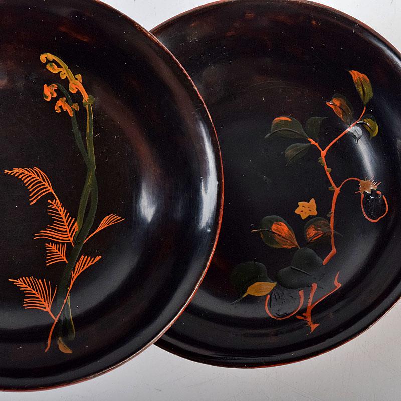 時代輪島塗　黒漆　蒔絵絵変銘々皿　木皿　十客　時代箱付　V　R8927 時代輪島塗 黒漆 蒔絵絵変銘々皿 木皿 十客 時代箱付 V R8927