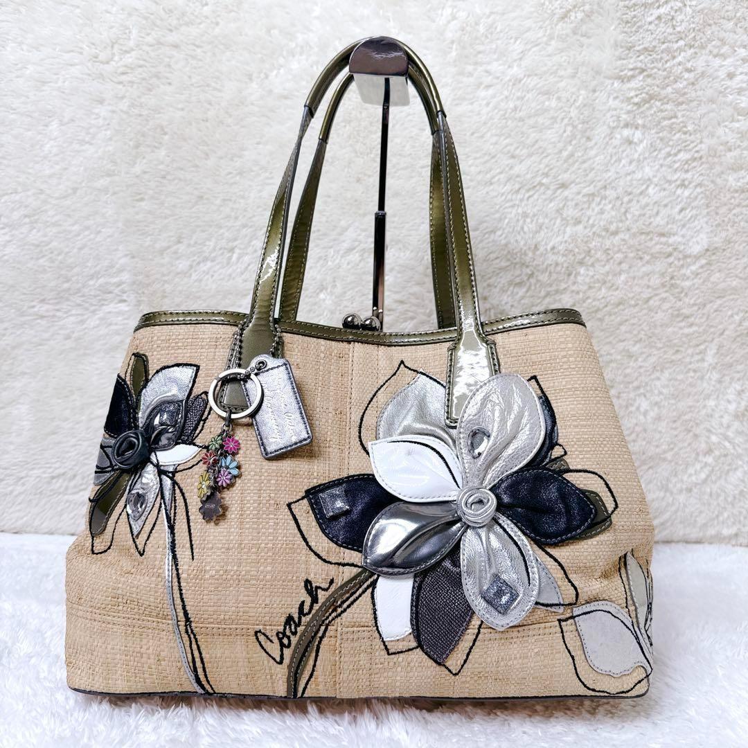 COACH Hamptons Floral Straw Tote Bag Y2K
