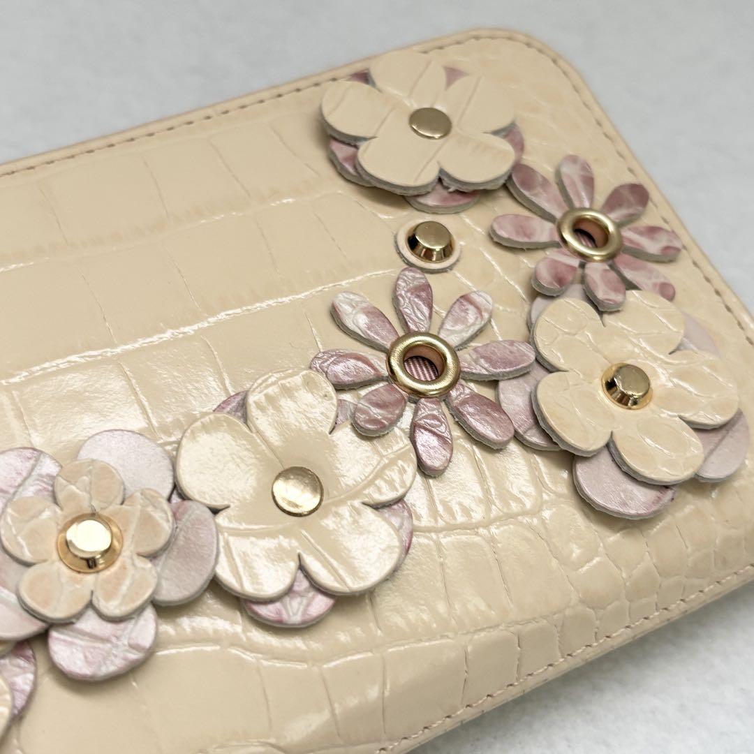 未使用✨️】レザージュエルズ ラウンドファスナー クロコ 花