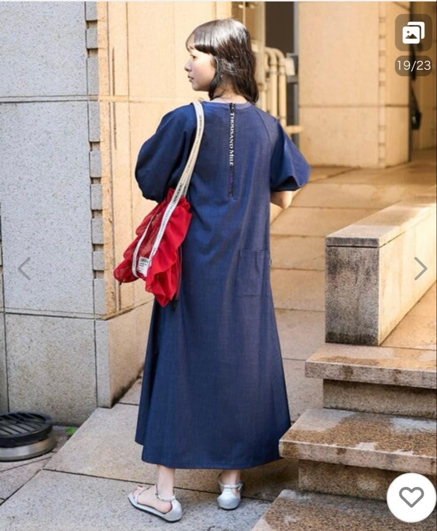 サウザンドマイル　パフスリーブワンピース　デニムライク