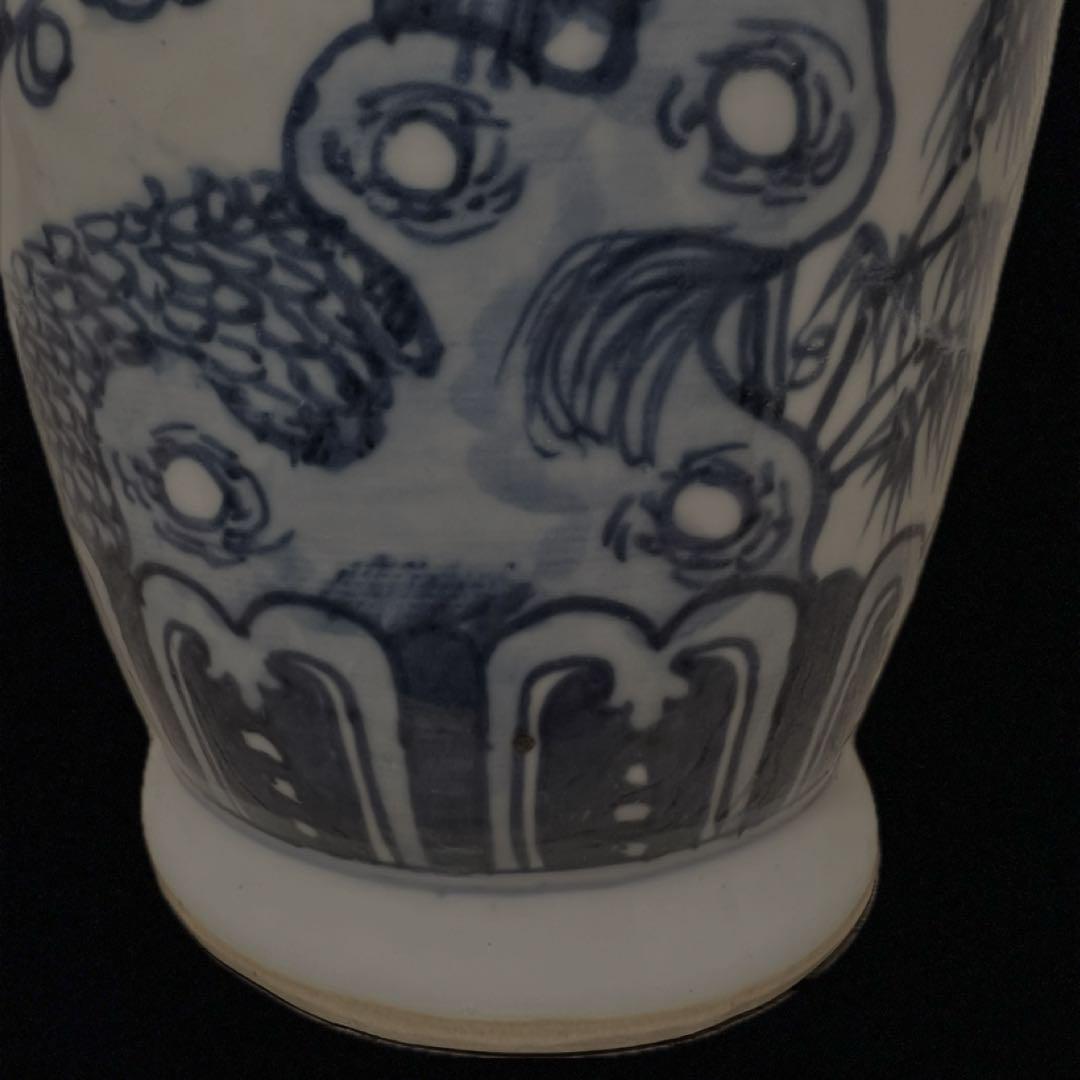 鸛《飾壺》高さ30cm フラスコ型染付花鳥白磁花瓶 花器 陶磁器
