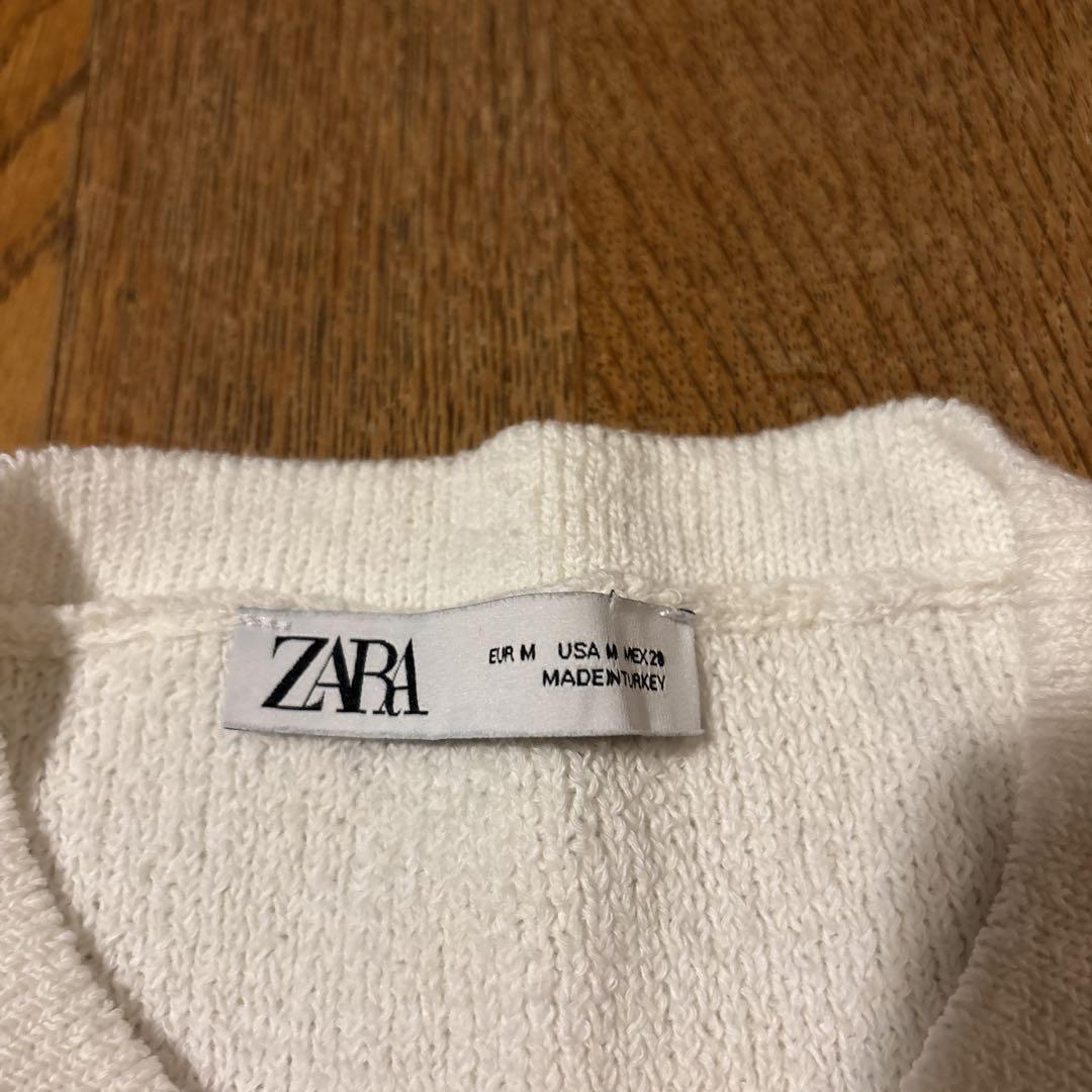 ZARA ホワイト ノーカラージャケット M ZARA 完売 ほぼ新品 ホワイト ジャケット ノーカラージャケット