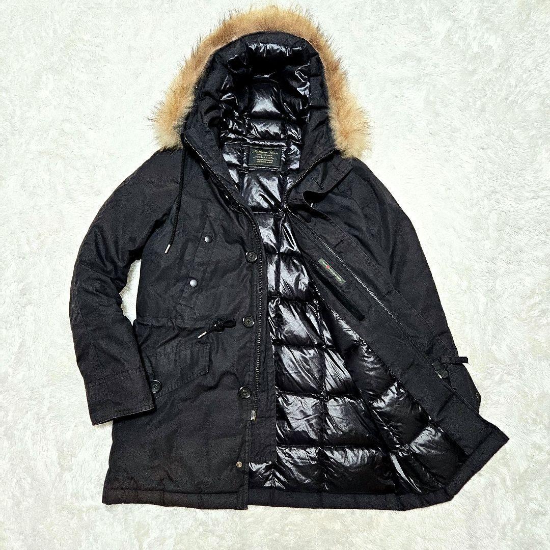 nano universe × 西川ダウン ブラック フードファー モッズコート nano universe × 西川ダウン ブラック フードファー モッズコート