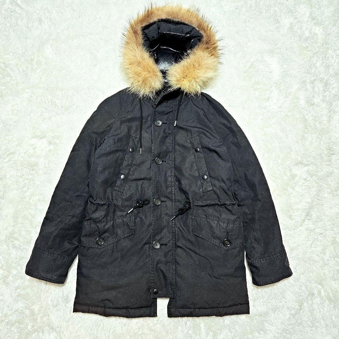 nano universe × 西川ダウン ブラック フードファー モッズコート nano universe × 西川ダウン ブラック フードファー モッズコート