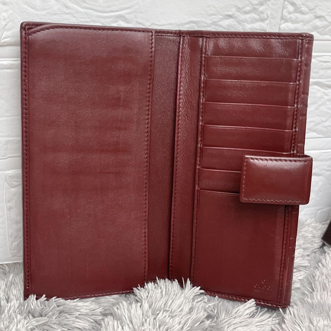 美品✨GUCCI シマ　リボン　インターロッキング　ボルドーブラウン　レディース
