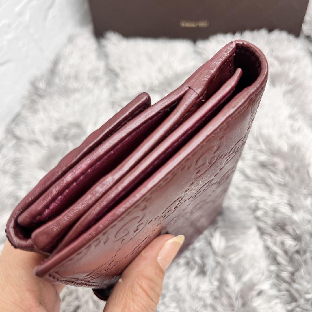 美品✨GUCCI シマ　リボン　インターロッキング　ボルドーブラウン　レディース