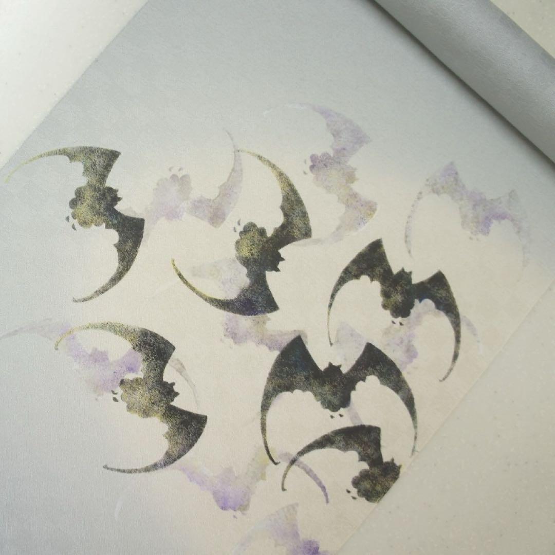 週末セール❤️名古屋帯 コウモリ 蝙蝠 たたき染め 月 画像9