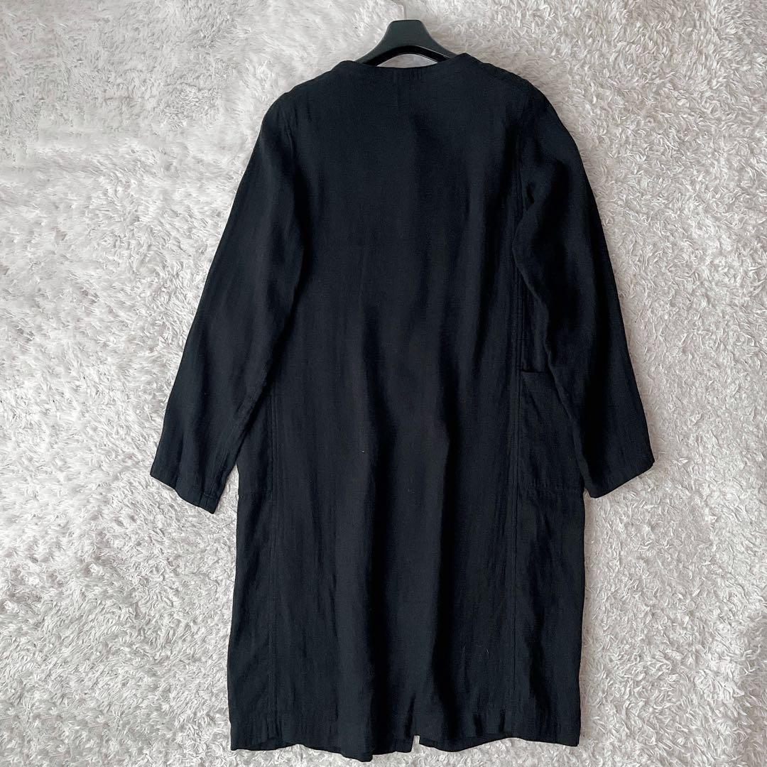 エヴァムエヴァ ノーカラー シルクリネンコート 羽織り ブラウス 黒