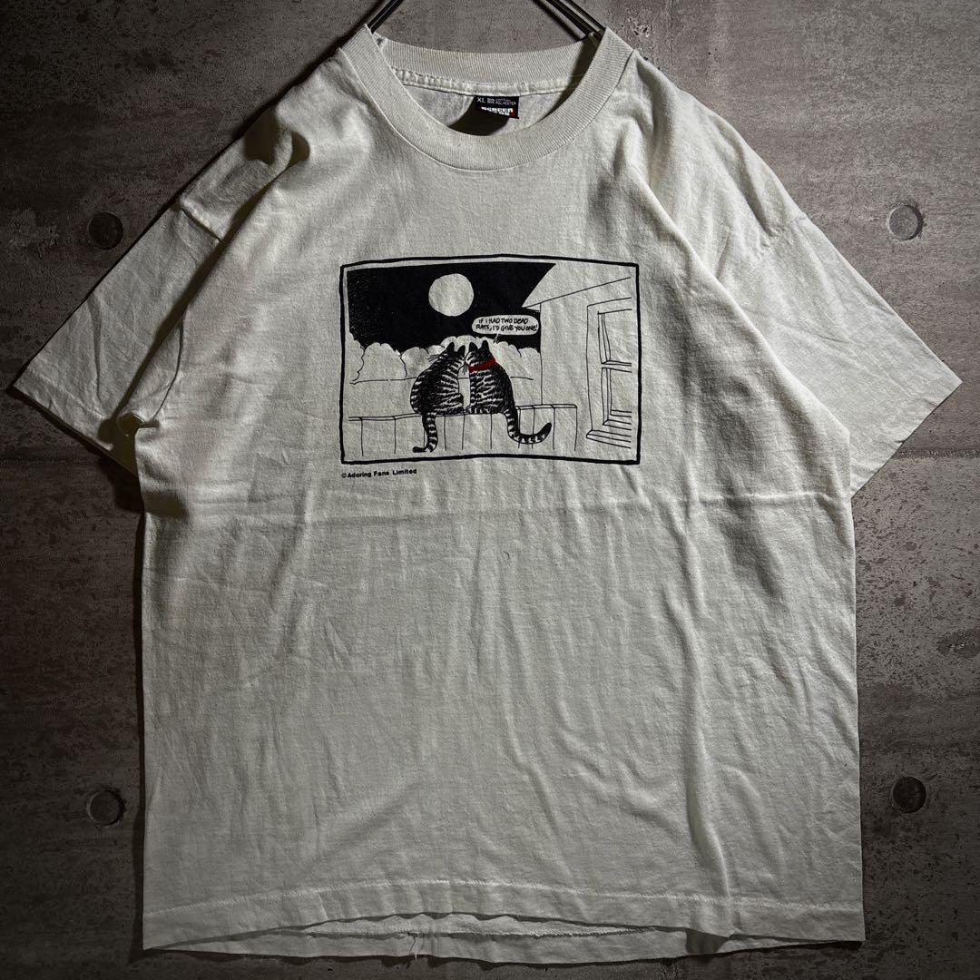 90s tシャツ USA製 XL シングルステッチ　アニマル　猫　メッセージ