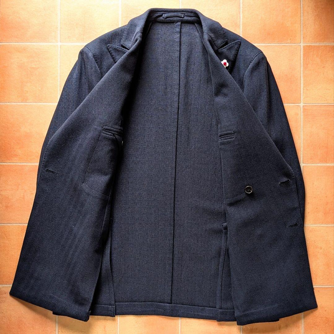 LARDINI ネイビージャケット ダブル コットン ヘリンボーン 50