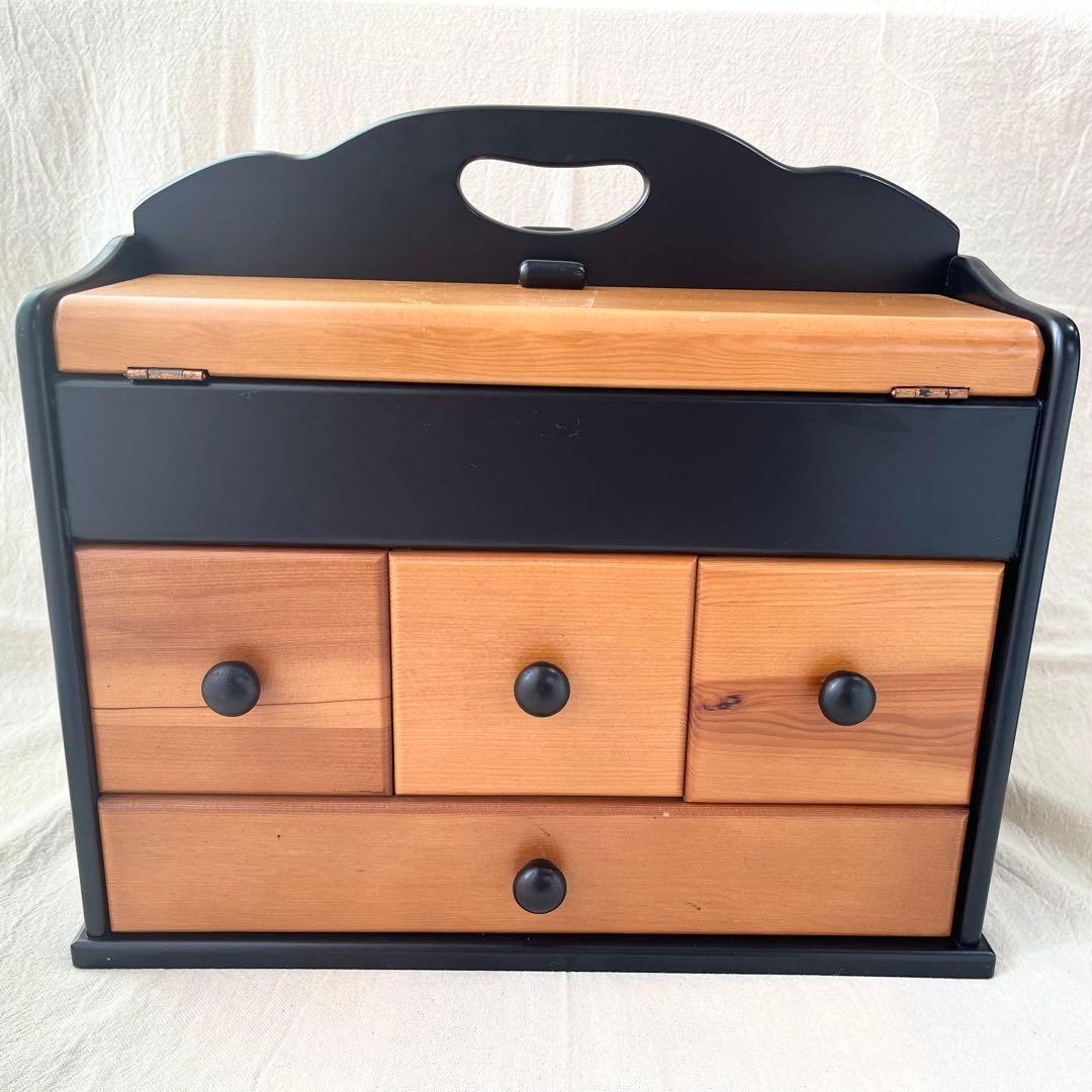 木製　裁縫箱　ソーイングボックス 昭和レトロ　お針箱　小引き出し 小物入れ