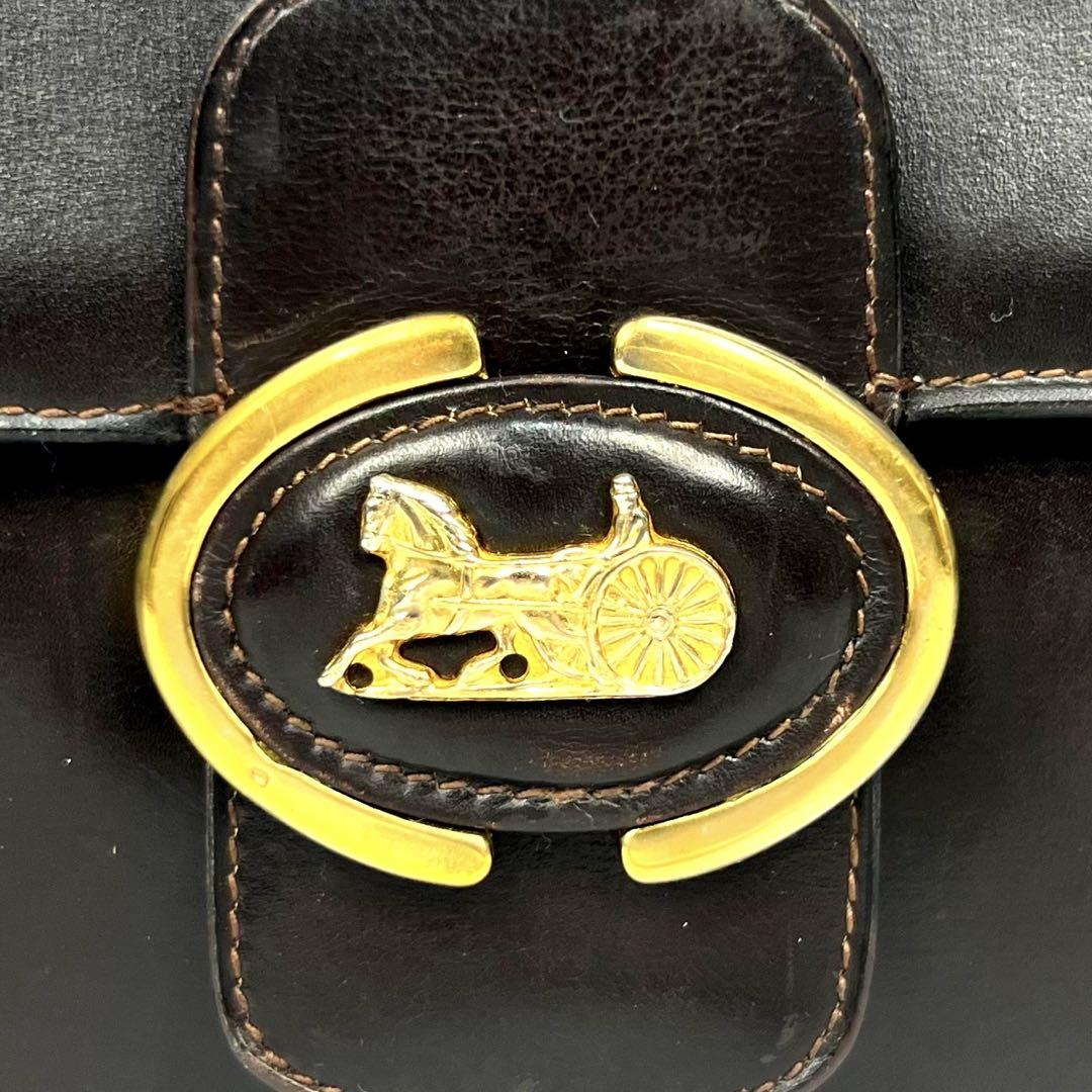 極美品/希少】セリーヌ ショルダーバッグ 馬車金具 ダーク