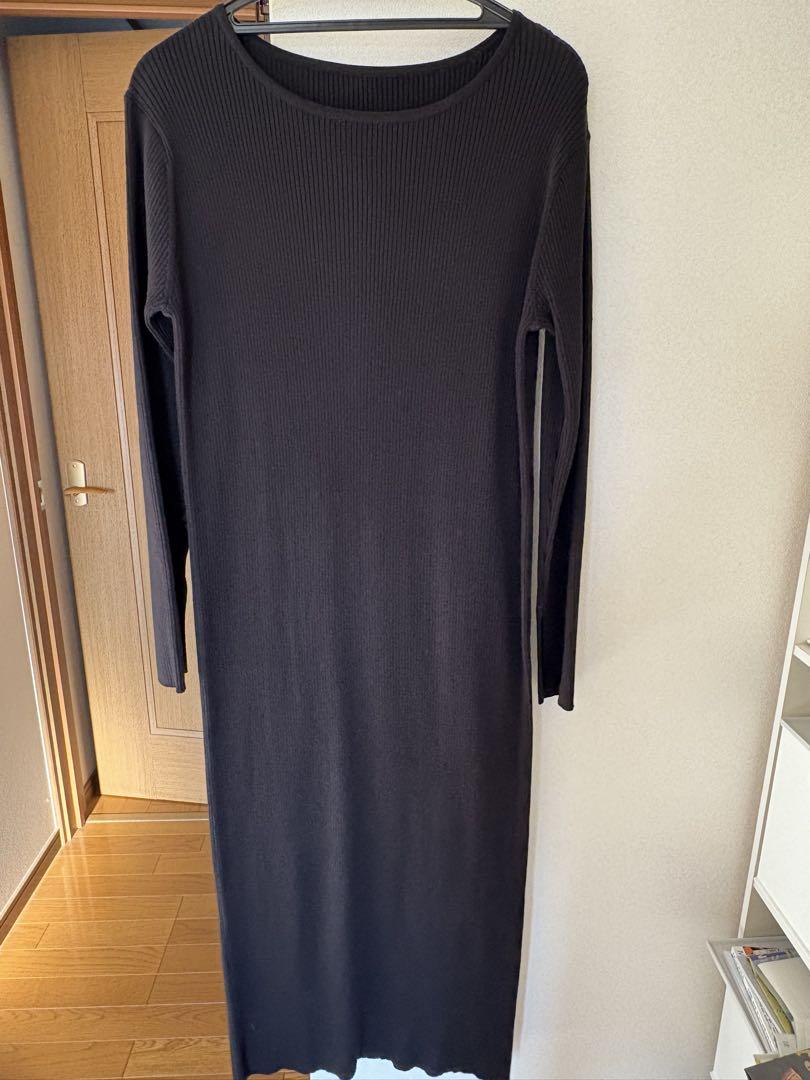 【新品未使用】loungedress シンプルリブニットワンピース ラウンジドレス Loungedress シンプルリブニットワンピース （BK