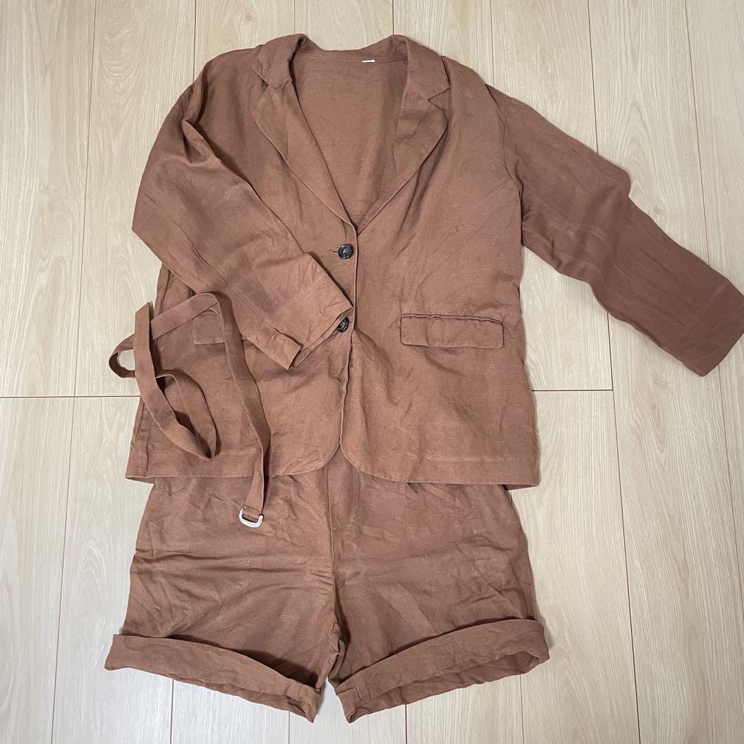 グローバルワーク】リネン セットアップ ジャケット ショート